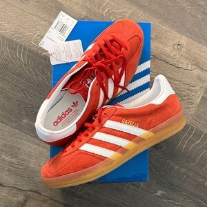 adidas Gazelle Red Suede Sneakers with White Stripes